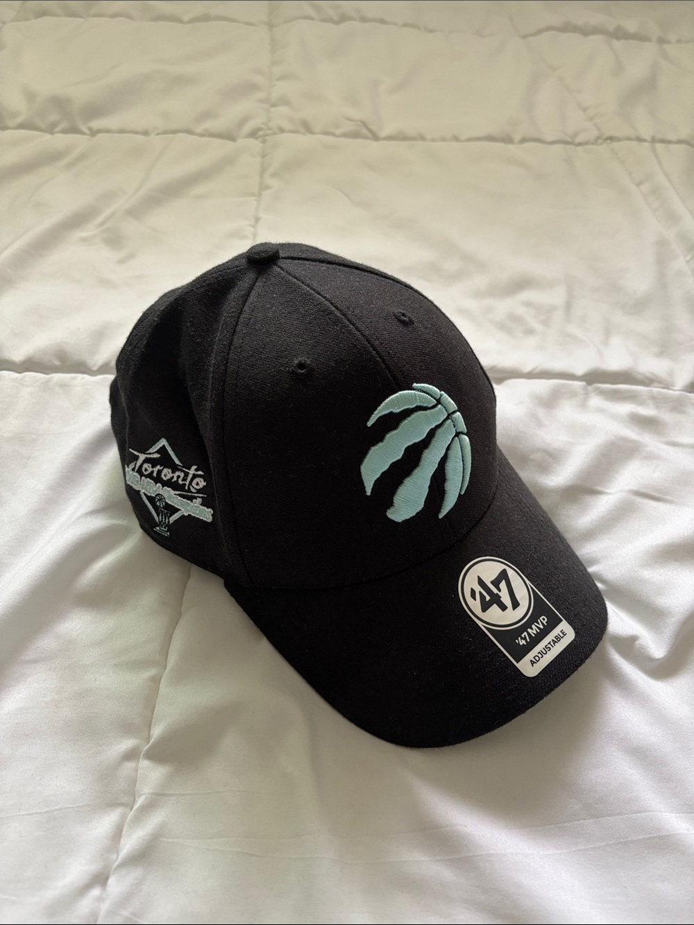 Toronto Raptors Black '47 MVP Adjustable Hat with Aqua Claw Logo